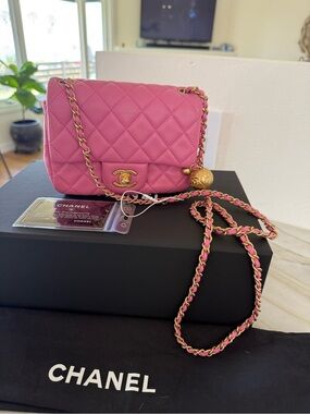 CHANEL Hot Pink Quilted Mini Flap Bag with Gold Chain